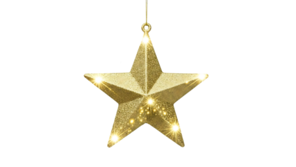 Gold star ornament with lights isolated on transparent background