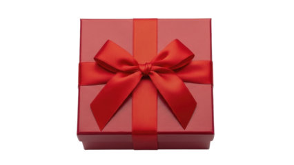 Red Christmas gift box with elegant satin ribbon bow on a transparent background PNG image