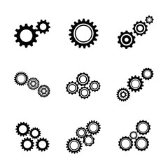 Collection of Interlocking Gear Icons for Mechanical and Technological Concepts.