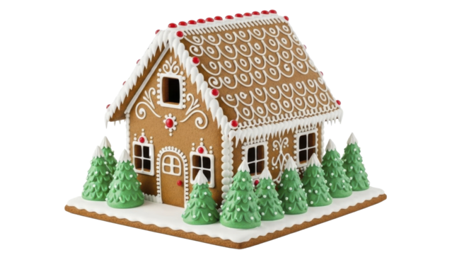 Festive Gingerbread House on a transparent background, PNG image, PNG file