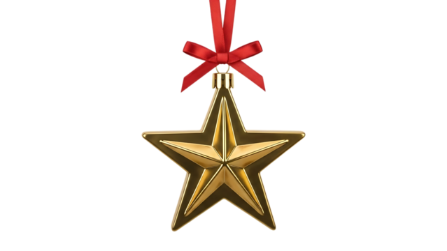 Golden star christmas ornament isolated on transparent background