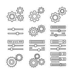 Collection of Outline Gear and Slider Icons for Settings and Adjustments.