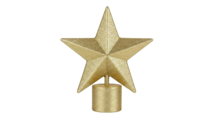 Golden Glitter Christmas Tree Topper Star on a Transparent Background PNG Image