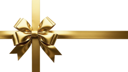 Golden Christmas ribbon bow for festive gift wrapping on transparent background PNG file