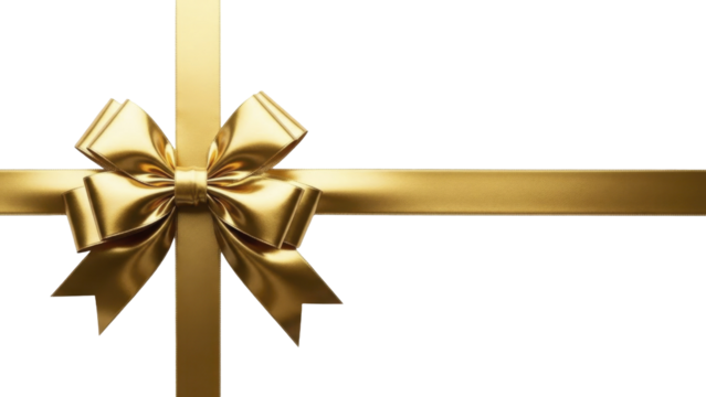 Golden Christmas ribbon bow for festive gift wrapping on transparent background PNG file - Powered by Adobe