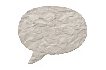 Crumpled paper speech bubble cutout with texture, symbolizing old communication, dialogue, or a chat message on transparent background