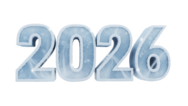 Icy 2026 text effect isolated on transparent background