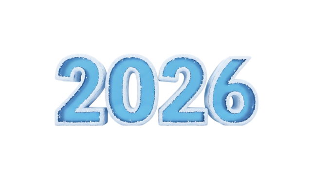 The year 2026 in icy blue isolated on transparent background