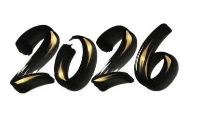Artistic 2026 year digits isolated on transparent background