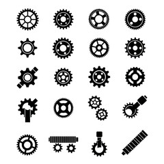 Collection of various gear and cog icons representing mechanical engineering and industrial concepts.