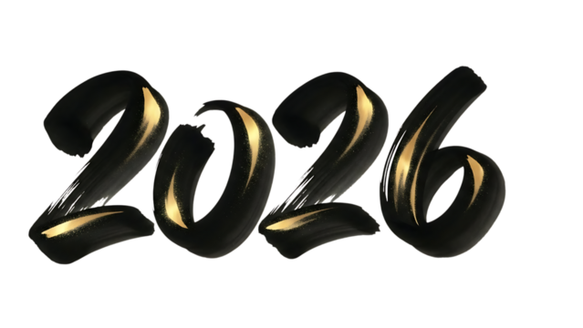 Artistic 2026 year digits isolated on transparent background