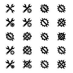 Collection of Wrench and Gear Icons for Settings and Tools.