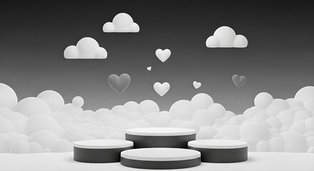 Romantic Cloudscape with Heart-shaped Clouds and Sky Platform for Love and Wedding Concepts