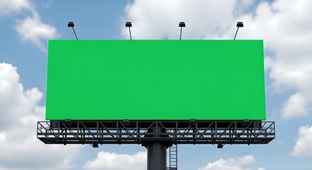 Large Green Billboard on Metal Structure with Cloudy Sky Background