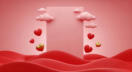 Romantic Clouds and Heart Balloons in Dreamy Sky Scene for Valentine's Day or Love Themes