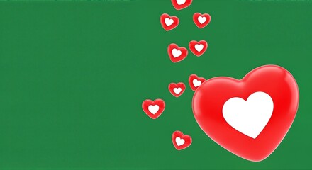 Big Red Heart Balloon with Floating Smaller Heart Balloons on Green Background