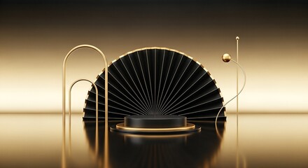 Elegant Black Fan with Gold Accents and Modern Design, Luxury Home Interior Decor