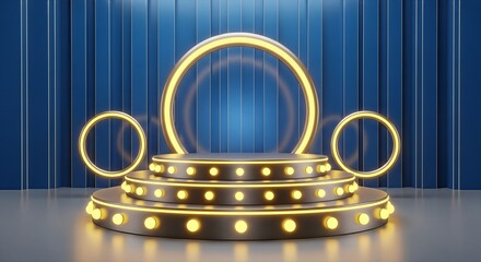 Elegant Golden Stage with Circular Spotlights for Event or Award Ceremony