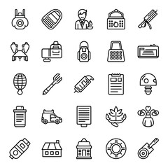 Diverse Collection of Outline Icons Representing Various Objects and Concepts.