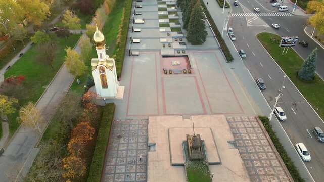 Aerial view of the Memorial of Glory in Tiraspol, Transnistria