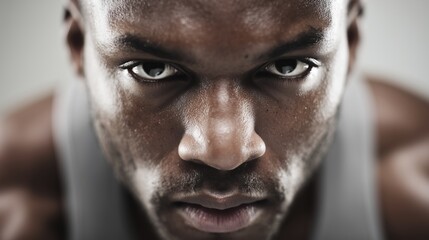 Close-up portrait of an intense male athlete displaying determination in a focused moment