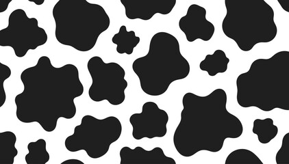 Seamless black and white cow pattern with irregular organic shapes for fabric and design