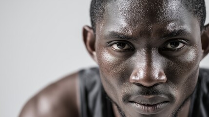 Close-up of serious young athlete with focused expression in studio setting