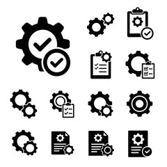 Gear and Checklist Icons for Process Management and Task Completion.