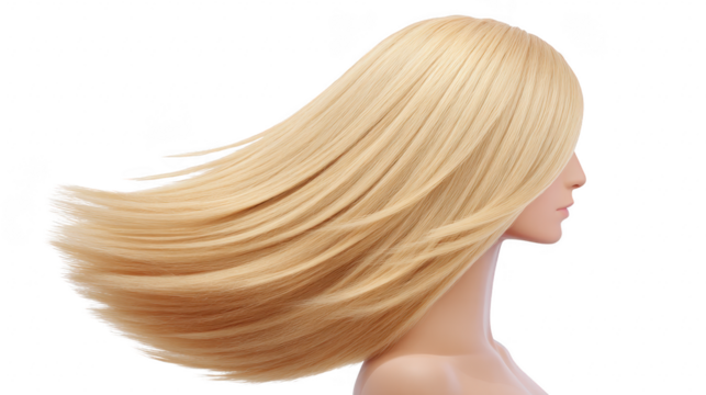 Blonde hair smooth straight shiny healthy female side view beauty hairstyle flowing elegant soft natural long model isolated head young adult woman clean fresh attractive stylish modern fashion - Powered by Adobe