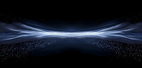 Abstract digital light trails forming an ethereal symmetrical glowing futuristic and energetic symmetrical pattern against a dark deep and mysterious background