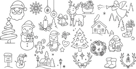 Big Christmas Icon Set  Santa, Snowman, Reindeer, Angel, Wreath and Village