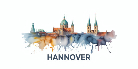Hannover skyline watercolor art for travel posters, tourism promotion and German culture projects, capturing the city's historic architecture and vibrant spirit