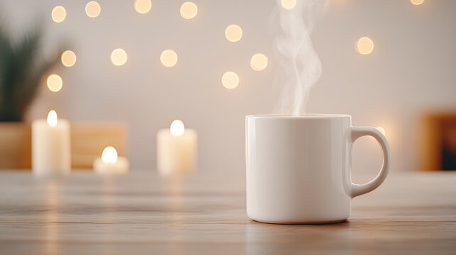 Cozy atmosphere with coffee and warm candlelight - perfect for relaxation and tranquility