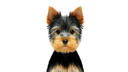 Yorkshire terrier dog illustration, cute small puppy with fluffy fur, black and tan color, isolated on transparency background, adorable pet, friendly expression, digital art
