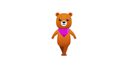 Obraz premium Cute cartoon bear with pink scarf, standing upright and smiling, isolated on transparent background, perfect for children designs and playful projects