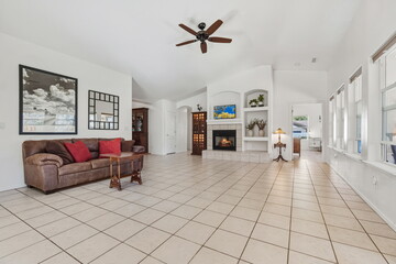 Elegant Spacious Living, Bright Open Area With Fireplace, Stylish Highceiling Lounge Designed For Gatherings