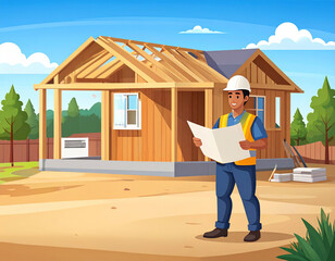 Constructor at a small residential construction site