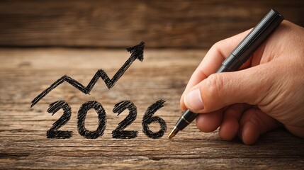 Exciting 2026 business growth forecast with rising graph drawn by hand, perfect for investment and financial planning materials