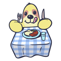 Obraz premium Sloth eating on table cartoon