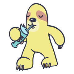 Sloth drinking shake cartoon