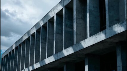 Modern brutalist concrete building facade with repeating vertical lines and shadows - Powered by Adobe