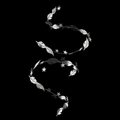 Obraz premium Celestial Garland: A stylized and elegant garland, adorned with delicate feathers and celestial stars, elegantly dances against the darkness, evokes a sense of enchantment and grace.