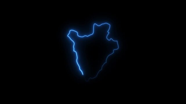Burundi map outline glowing neon blue electric energy pulse abstract background digital animation geography location country borders international travel exploration concept