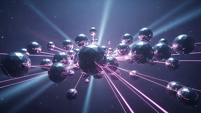 Interconnected Dark Spheres with Pink Light Rays in Deep Space network connection