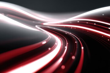 Abstract glowing red light trails create dynamic energy on a dark background, suggesting speed, innovation, and futuristic concepts
