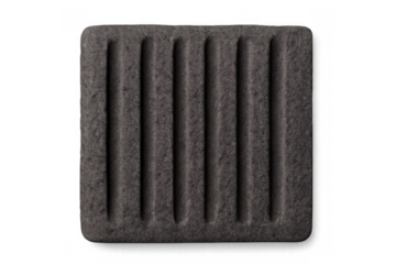 Textured dark gray square tile with parallel lines and rough surface on transparent background