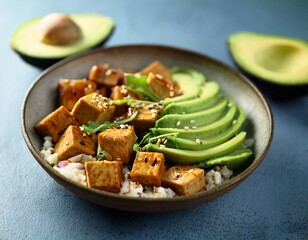 healthy tofu and avocado bowl