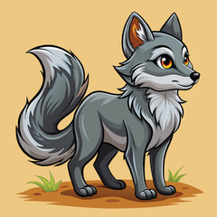 Obraz premium Cute cartoon wolf standing in a field