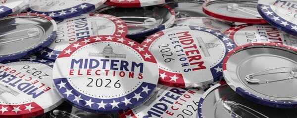 USA midterm Congress elections to 2026 round badges - 3D illustration