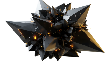 Abstract geometric shapes in black and gray with internal golden glow